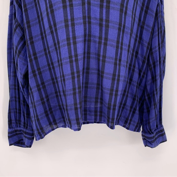 Madewell Blue and Black Casual Popover Collared Shirt Size Medium - Picture 3 of 6